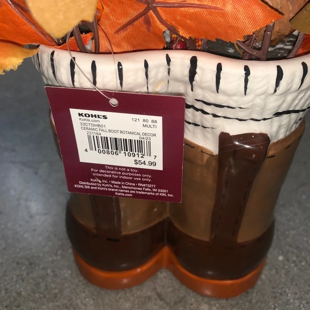 Kohl's Celebrate Together Fall Ceramic Boots Floral Decor Orange NWT Flaw